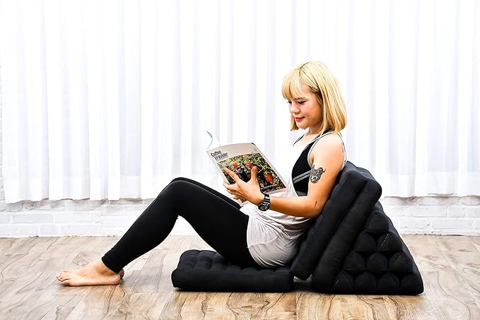 Leewadee 3-Fold Mat with Triangle Cushion – Comfortable TV Pillow, Foldable Mattress with Cushion Made of Eco-Friendly Kapok, 67 x 21 inches, Black