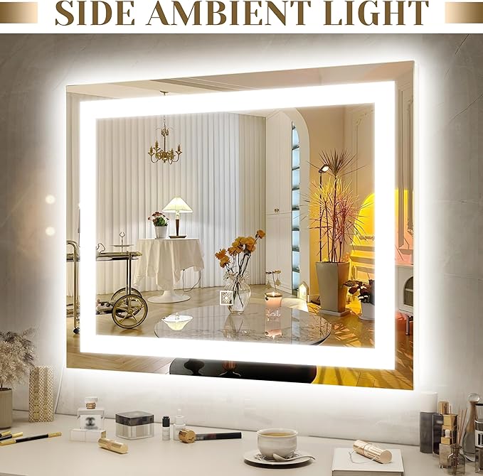 22x20 Inch Lighted Vanity Mirror, 3-Mode Touch Dimming LED Lighting, Large Makeup Mirror for Dressing Room, Tabletop or Wall-Mounted, White