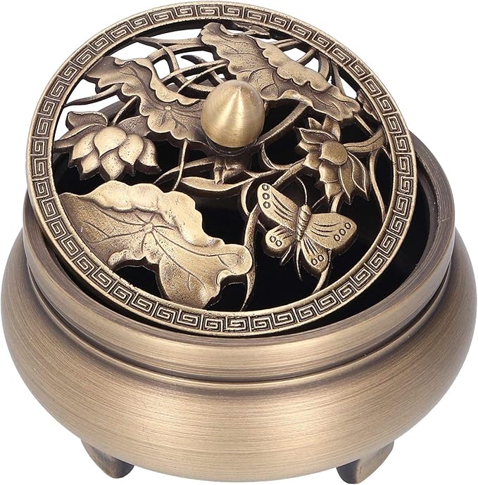 Antique Incense Holder,Brass with Lid 3‑Legged Buddha Ornament,Used as Home Decoration,Craft Decorations or Classical Furniture