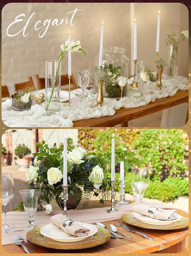 Treela 36 Pieces Flameless Taper Candles 11 Inch Flickering Faux LED Battery Operated Electric Fake Candles for Christmas Halloween Birthday Wedding Party(White,Roman Column)