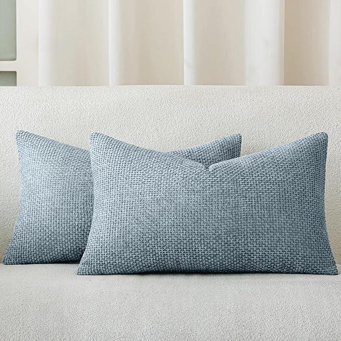 a moment Blue Chenille Throw Pillow Covers 12x20 Inch Pack of 2 Modern Decorative Throw Pillow Covers Farmhouse Cross Covers Modern Home Decor for Sofa Bedroom Living Room