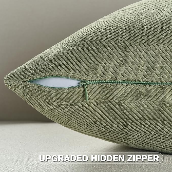 FUTEI Sage Green Chenille Throw Pillow Covers 26x26 Inch Set of 2,Soft Wide Chevron Textured Euro Pillow Shams,Farmhouse Home Decor for Couch Living Room