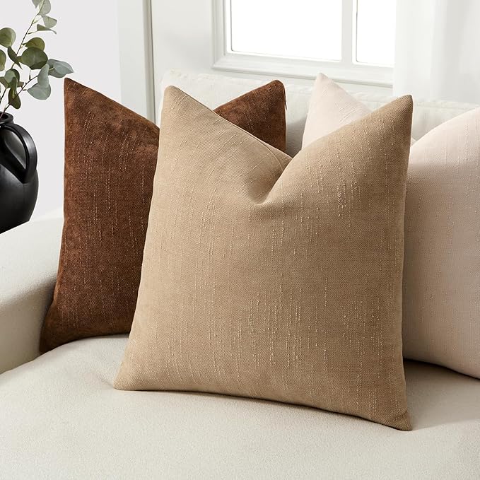 Woaboy Set of 2 Textured Throw Pillow Covers Decorative Soft Accent Square Chenille Pillowcases Neutral Farmhouse Cushions Modern Home Decor for Couch Sofa Bedroom Living Room 20x20 Inch, Starfish