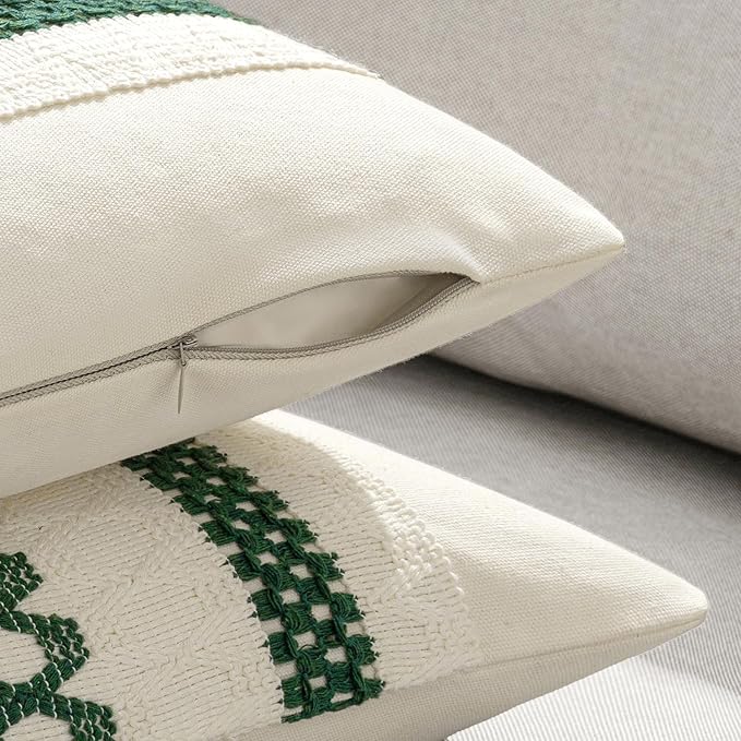 MIULEE Set of 2 Dark Green Boho Christmas Decorative Pillow Covers 20x20 Inch Farmhouse Rustic Couch Throw Pillows Modern Spring Cotton Cushion Cover Retro Macrame Woven Home Decor for Bed Sofa Chair