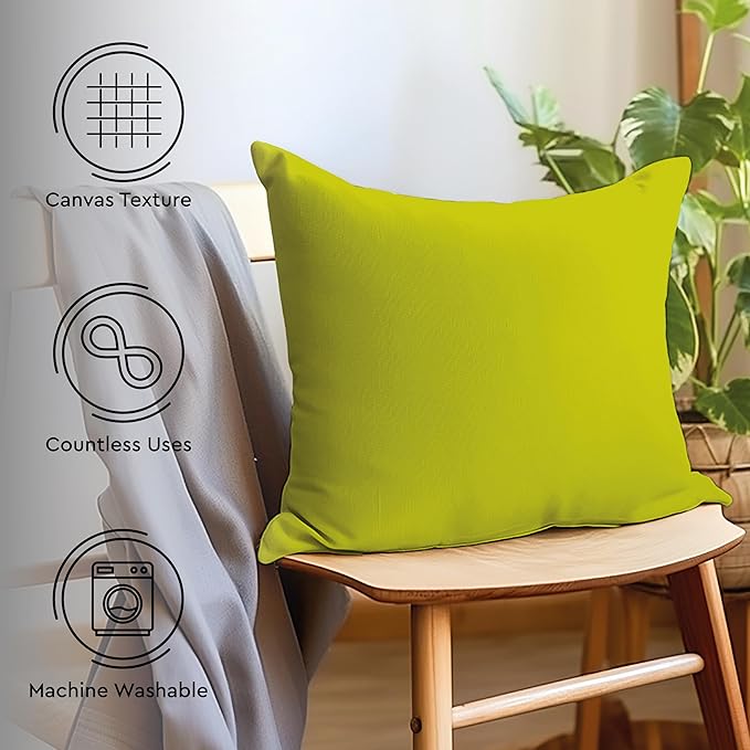 Encasa XO Throw Pillow Covers 18x18 in Set of 2 Lime Green | No Inserts | Cotton Pillow Covers for Living Room, Bed, Sofa, Couch | Decorative Cushion Covers with Improved Zippers