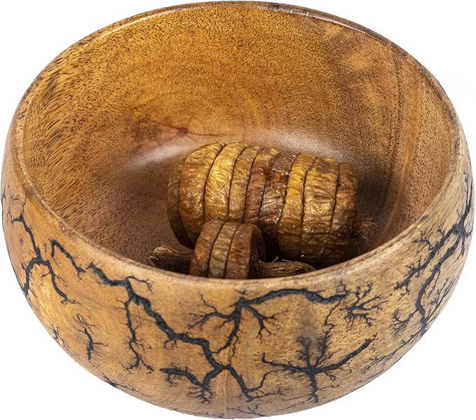 GoCraft Fractal Burn Wood Bowl, Decorative Bowl Small, 6" Diameter x 3" Height, Single Bowl