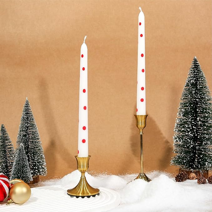 2 Pack Christmas Taper Candles, 10 Inch Unscented Candlesticks with Red Polka Dots for Holiday Table Centerpiece, Fireplace Mantel, Advent Wreaths, Winter Weddings, Home Decor