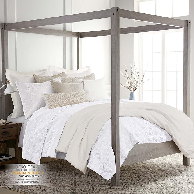 Levtex Home - 100% Linen Front/100% Cotton Back - King Quilt - Washed Linen - White - Quilt Size (106 x 92in.)