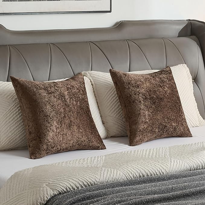 FUTEI Dark Coffee Flannel Throw Pillow Covers 16x16 Inch Set of 2,Soft Dimensional Textured Cushion Cases,Modern Home Decor for Couch Living Room