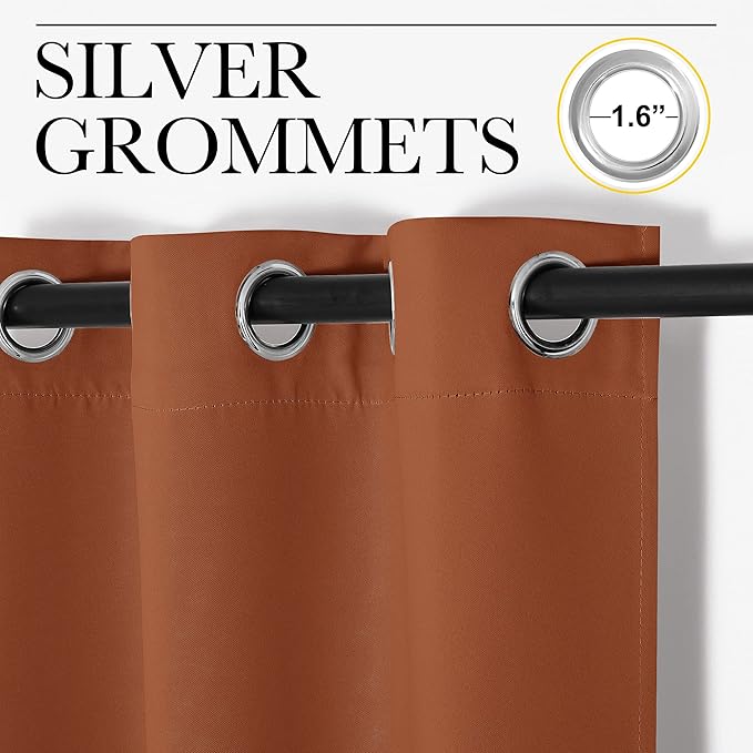 NICETOWN Nursery Essential Thermal Insulated Solid Grommet Top Blackout Curtains/Drapes for Halloween Decorations (1 Pair, 42 x 84 inches in Burnt Orange)