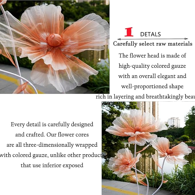 Giant Flowers for Decoration,66.9" Tall Floor Standing Life Size Silk Flower Decor - 3 Large Artificial Flowers with Stand for Wedding Reception,Party Banquet Background,Home Decor