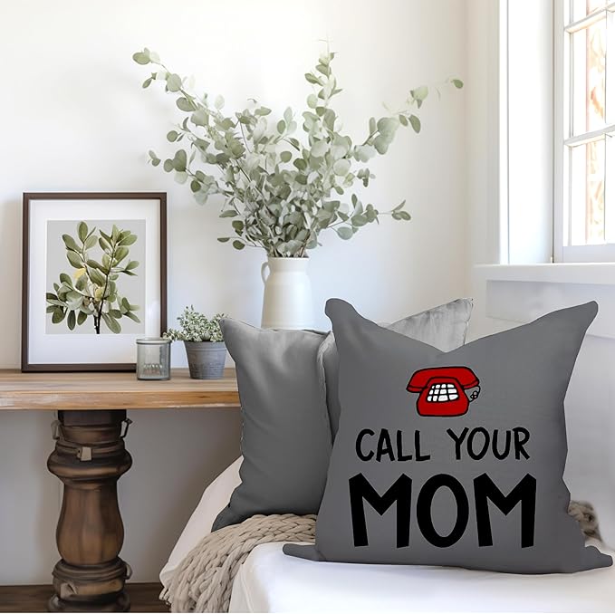 College Dorm Decor, Funny Call Your Mom Pillow Covers 18x18 Double-Sided, Back to School Gifts for Students, Gifts for College Students Girls Boys Freshmen, Dorm Room Accessories（Grayness）