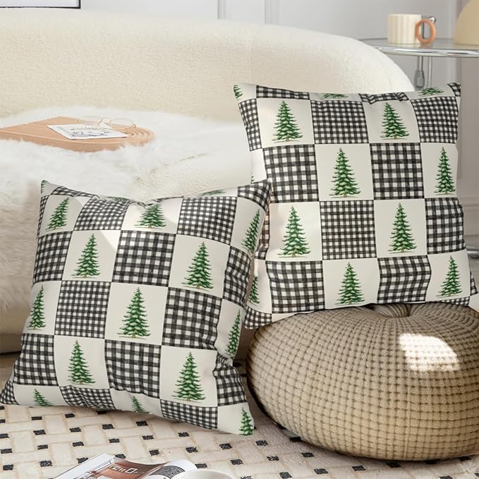 Winter Throw Pillow Covers - Buffalo Plaid Pillow Cover 22x22 Christmas Xmas Cushion Cases for Indoor Couch Sofa Porch