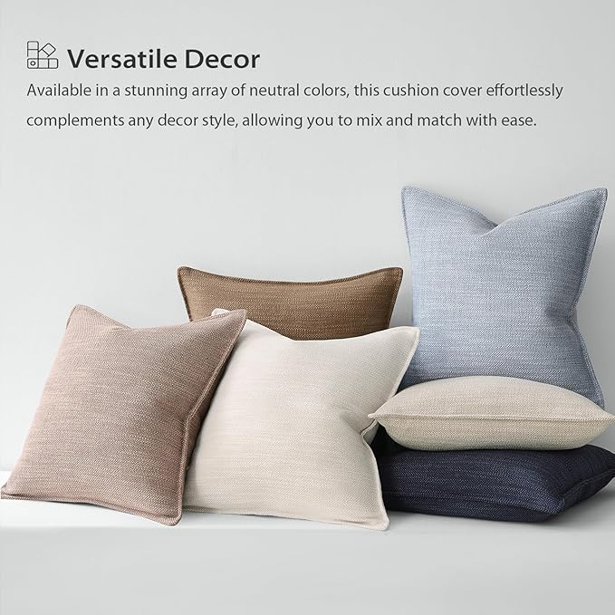 Meekio Set of 2 Taupe Brown Pillow Covers 20x20, Linen Look Throw Pillow Covers with Flange Edge for Sofa Couch Living Décor
