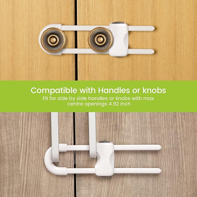 Jetec 10 Pieces Cabinet Locks for Babies, U-Shaped Proofing Drawers Safety Child Locks Adjustable, Easy to Use Childproof Latch for Knob Handle on Kitchen Door Storage Cupboard Closet (White)