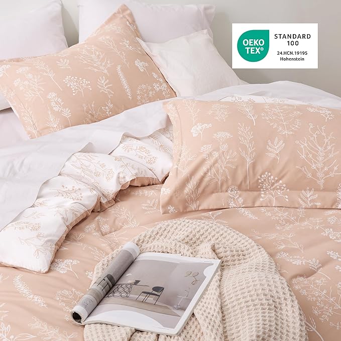 Bedsure Oversized Queen Comforter Set - Dusty Rose Bed Set, 3 Pieces Cute Floral Bedding, 1 Soft Reversible Botanical Flowers Comforter and 2 Pillow Shams