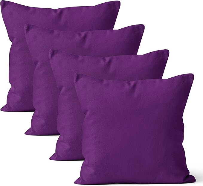 Encasa XO Throw Pillow Covers 18x18 in Set of 4 Purple | No Inserts | Cotton Pillow Covers for Living Room, Bed, Sofa, Couch | Decorative Cushion Covers with Improved Zipper