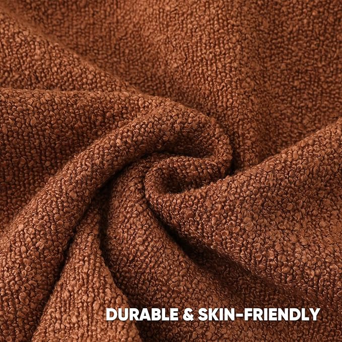 HAUSSY Set of 2 16x16 Decorative Throw Pillow Covers, Soft Cozy Textured Boucle Couch Cases, Home Decor for Couch Bed Living Room, Rust
