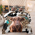 Tailor Shop Western Highland Cow Bedding Queen Size Wild Cow Print Comforter Sets for Kids Teens Boys Leopard Comforter Sets with 2 Pillowcases
