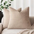 Foindtower Set of 2 Soft Textured Chenille Throw Decorative Pillow Covers Square Accent Solid Cushion Cover Cozy Neutral Farmhouse Pillow Case for Couch Sofa Bedroom Living Room 22x22 Inch,Cream Camel