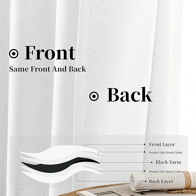 KangBang 2Pcs Blackout Curtains 96 Inches Long, Light Blocking Thermal Insulated Soft Thick Drapes Linen Panels Pleated Curtains for Sliding Patio Door Back Tab Rod Pocket(Pure White, 72Wx96L)