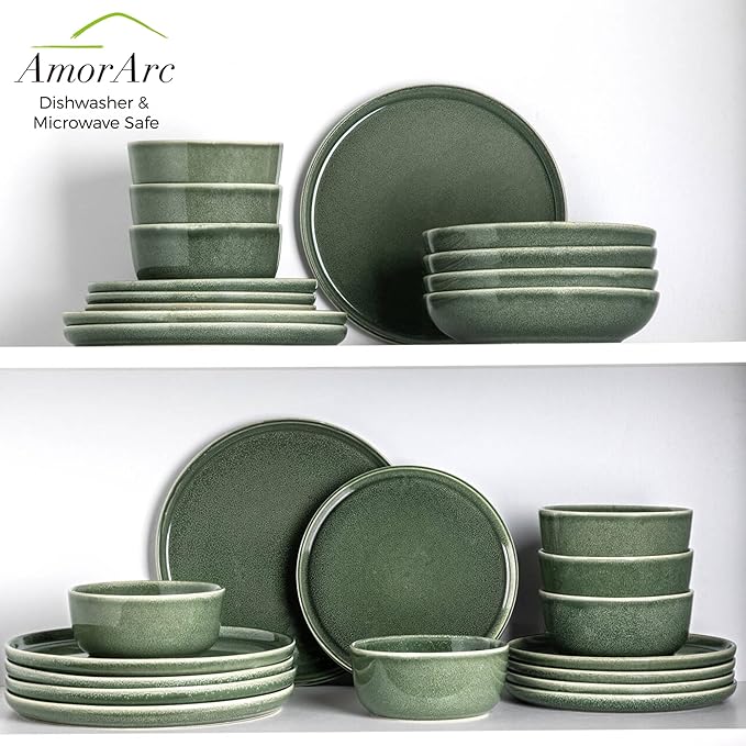 AmorArc Stoneware Dinnerware Sets for 4,Round Reactive Glaze Ceramic Plates and Bowls Set,Highly Scratch Resistant | Dishwasher & Microwave Safe Dishes Set,Service for 4 (12pc)