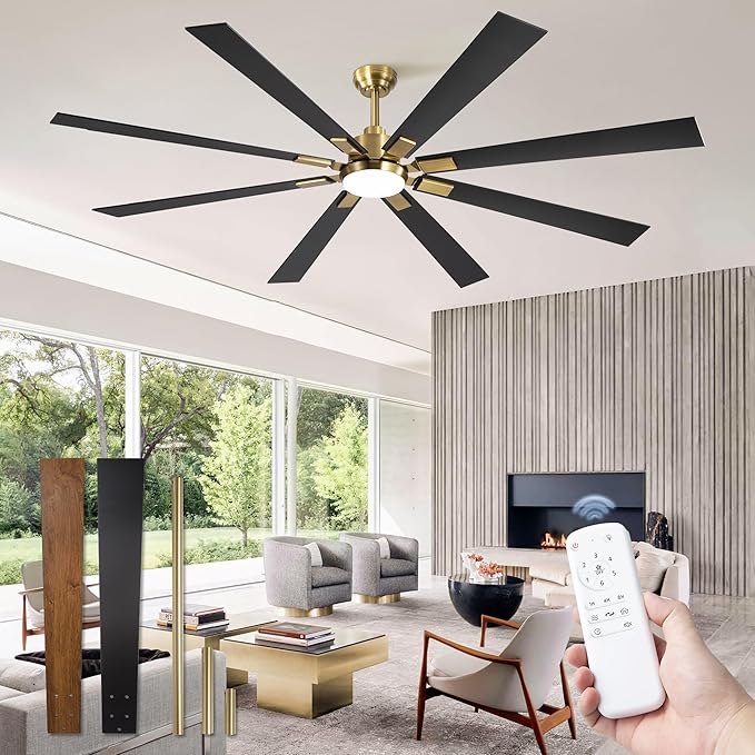ZMISHIBO 80 Inch Black and Gold Ceiling Fans with Lights and Remote, Indoor/Outdoor Ceiling Fan for Patio Living Room, 6 Speed Reversible Quiet DC Motor, 3 CCT, Dual Finish Blades