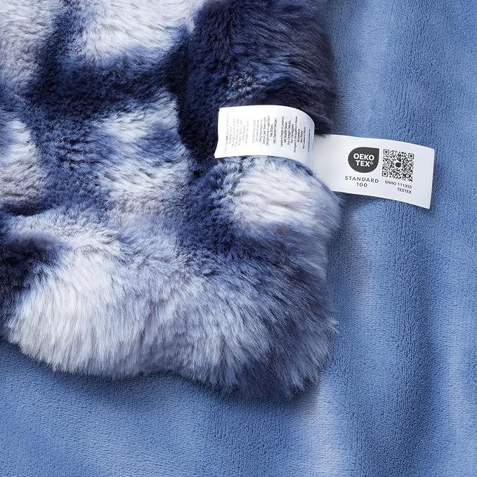 Amélie Home Faux Fur Throw Blanket, Ultra Soft Fuzzy Plush Bubble Blanket for Couch, Bed & Living Room, 60"x80", Tie-dye Blue