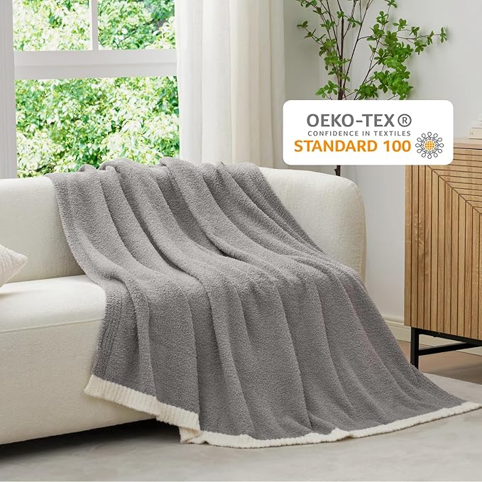 Snuggle Sac Grey Throw Blanket for Couch Bed Sofa 60x80 inches, Reversible Grey Blanket Microfiber Fluffy Fuzzy Cozy Knit Twin Blanket for Women Mothers Birthday Gifts