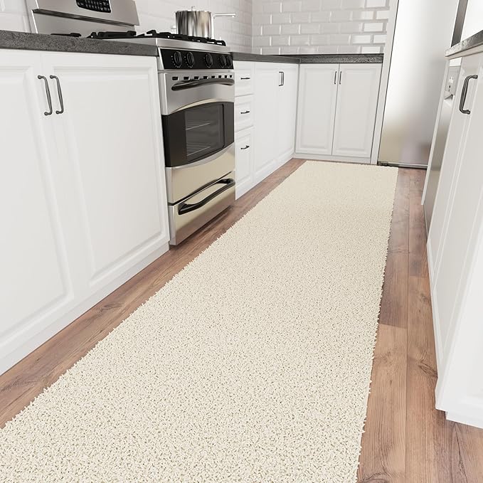 Ottomanson 3' x 16' Shaggy Runner Rug - Plush & Cozy Non-Slip Carpet for Bedroom, Living Room, Bathroom & Entryway - Durable & High-Traffic Friendly for Hallways & Dorms, Cream