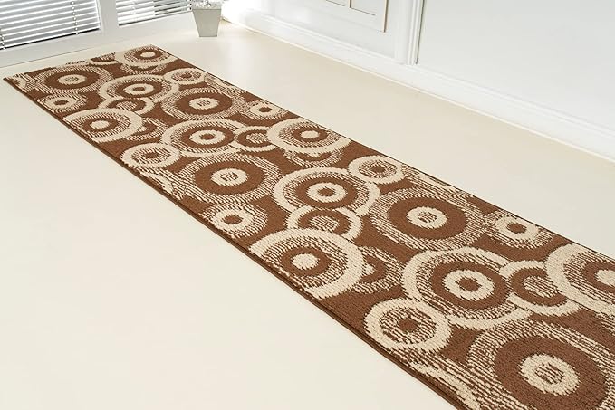 Custom Length Cut to Size Modern Farmhouse Carpet Runner Rug for Hallways, Non Slip Rubber Backed, 31 inch Wide X Customized Length, Geo Brown, 31 inch X 9 feet