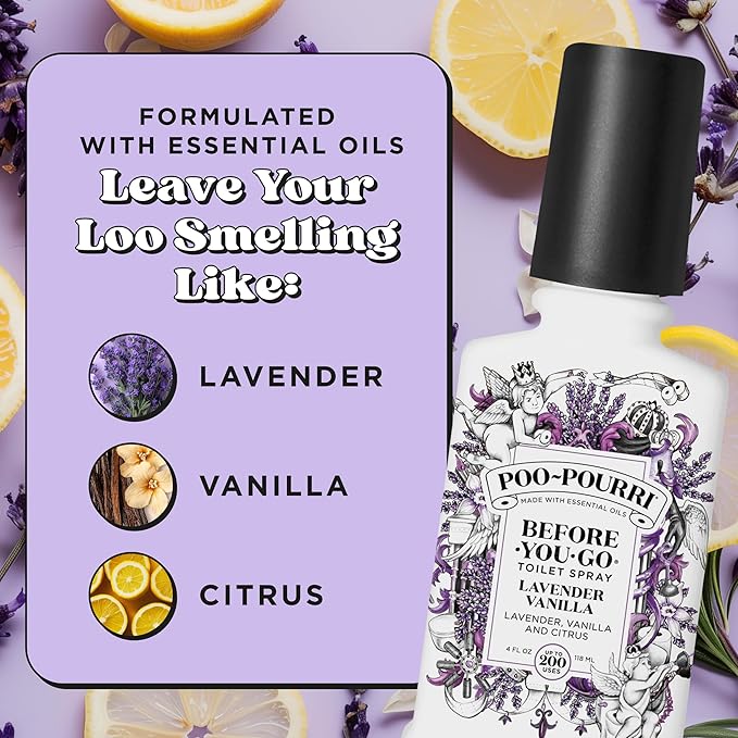 Poo-Pourri Before-You-Go, Toilet Spray, Lavender Vanilla, Up to 200 Uses, Bathroom Odor Deodorizer Plant-Based with Essential Oils, for Home or Work, Citrus Scent, 4 Fl Oz