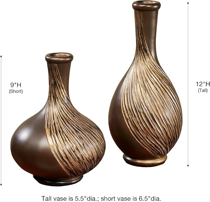 Textured Swirl Golden Bronze Decorative Modern Table Vases Set of 2