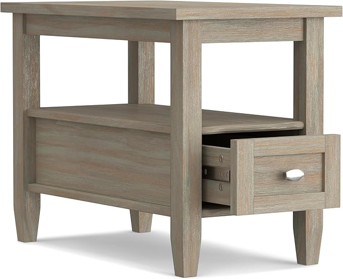 SIMPLIHOME Warm Shaker SOLID WOOD 14 inch Wide Rectangle Transitional Narrow Side Table in Distressed Grey for the Living Room and Bedroom