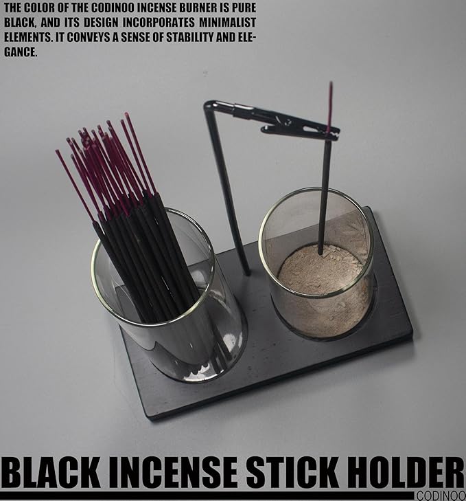 2 in 1 Incense Holder for Sticks Incense Burner Holder with Storage,Glass Upside Down Incense Holder for Sticks with Glass Ash Catcher for Meditation Yoga Spa Room Decor[Black]