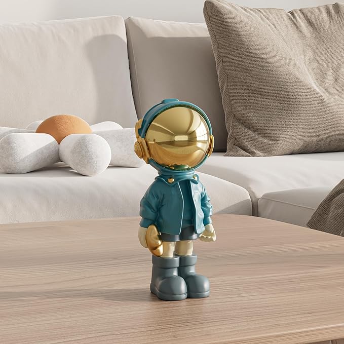 Small Figurine Statue Astronaut Sculpture Decor,Sculpture for Home Decor,Arts Blue Shelf Decoration,Cool Metal Mask Table Decor,Mini Ornament
