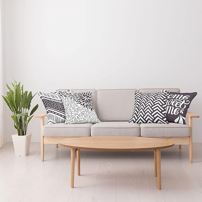 Ambesonne Geometric Throw Pillow Cushion Case Pack of 4, Home Phrase Minimal Zigzag Squama Dahlia Flower Petals Chevron Tribal, Modern Accent Double-Sided Digital Printing, 16", Dark Mauve and White