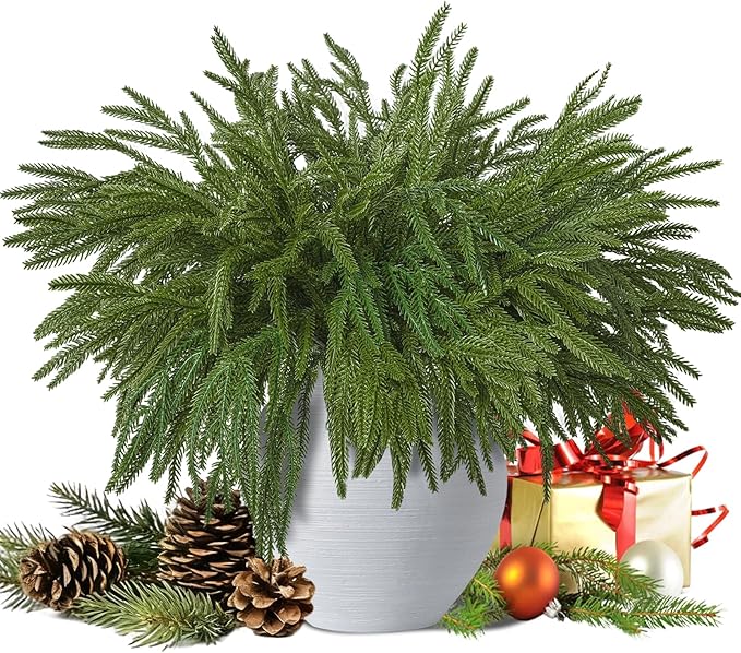18 Pcs Real Touch Norfolk Pine Branches,Artificial Christmas Green Faux Cedar Norfolk Pine Stems Fake Greenery Pine Picks for Vase DIY Garland Wreath Xmas Indoor Outdoor Home Decoration (18 Inches)