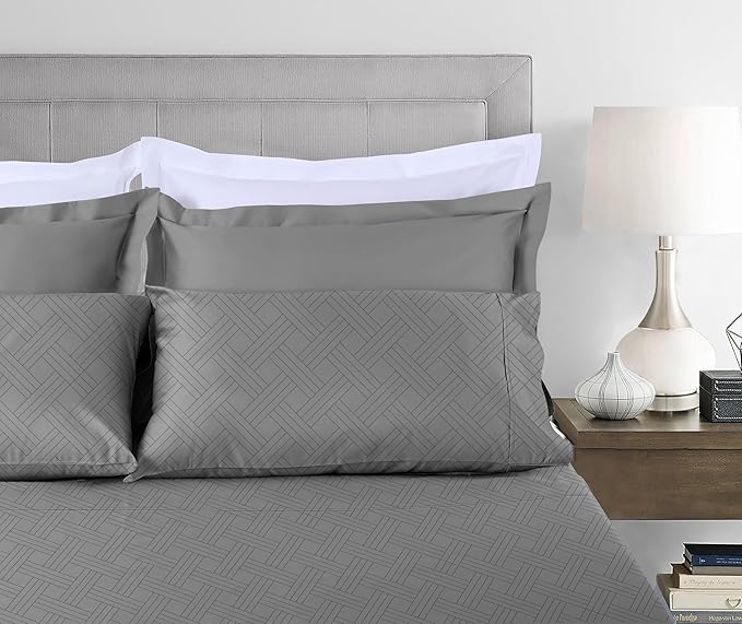 Threadmill Luxury 100% Cotton Full Bed-Sheets - 800 Thread Count Jacquard Celine Dark Grey, Better Than Egyptian Cotton,4 Pc Striped Bed Set, Damask Sheets with Elasticized Deep Pocket