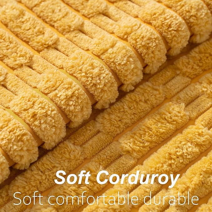 Mustard Yellow Corduroy Decorative Throw Pillow Covers 20x20 Inch Set of 2 Soft Striped Boho Couch Pillow Covers Spring Modern Farmhouse Home Decor for Sofa Neutral Living Room Bed