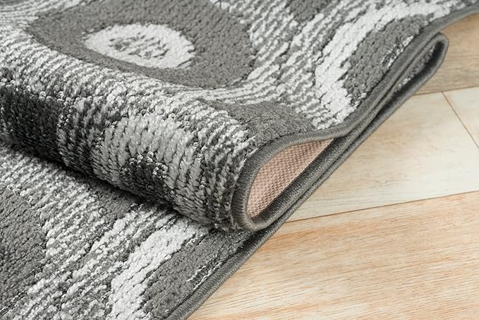 Custom Length Cut to Size Retro Modern Geometric Carpet Runner Rug for Hallways, Non Slip Rubber Backed, 31 inch Wide X Customized Length, Geo Grey, 31 inch X 16 feet