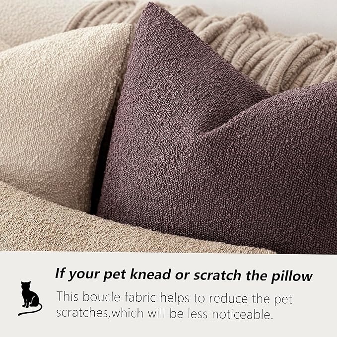 Foindtower Decorative Textured Boucle Throw Pillow Covers Accent Solid Pillow Cases Neutral Soft Cozy Couch Cushion Case for Chair Sofa Bedroom Living Room Home Decor 24x24 Inch,1PC,Dark Purple