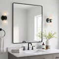 30"x40" Bathroom Wall Mirror with Matte Black Metal Frame & HD Glass, Copper-Free Mirrors Modern Rectangle Round Corner Framed Vanity Mirror - Horizontal or Vertical Installation