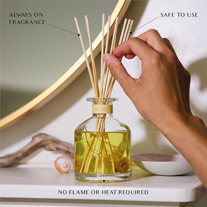 Benevolence LA Morning Ritual Reed Diffuser | Bergamot & Jasmine | Home Fragrance Diffuser for Bathroom | Long-Lasting Scent Sticks | Sun-Kissed Collection