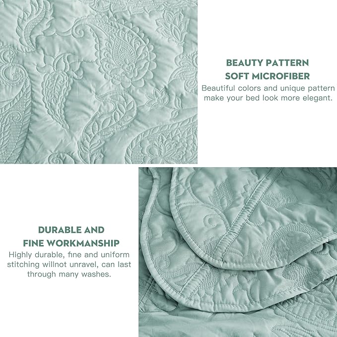HZ & HY Oversized King Bedspread, Quilted Coverlet Bedding Set, Lightweight Thin Comforter, Reversible, Luxurious, 5 Piece, 100% Microfiber, Aqua Sky