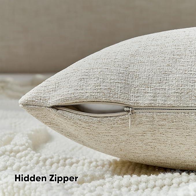HAUSSY Natural Linen Throw Pillow Covers 18x18 Inch Set of 2,Boho Decorative Faux Linen Throw Pillows Cozy Farmhouse Accent Cushion Covers,Home Decor for Couch Sofa Bed Living Room