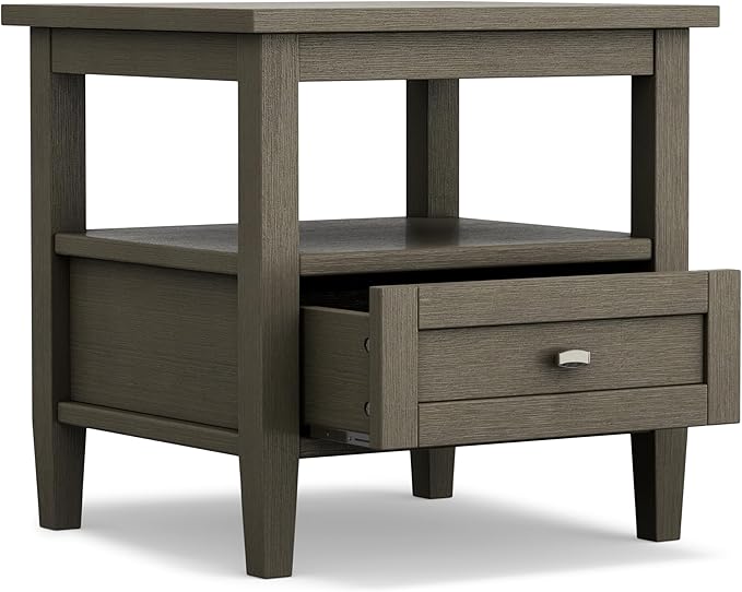 SIMPLIHOME Warm Shaker SOLID WOOD 20 inch Wide Rectangle Transitional End Side Table in Farmhouse Grey for the Living Room and Bedroom