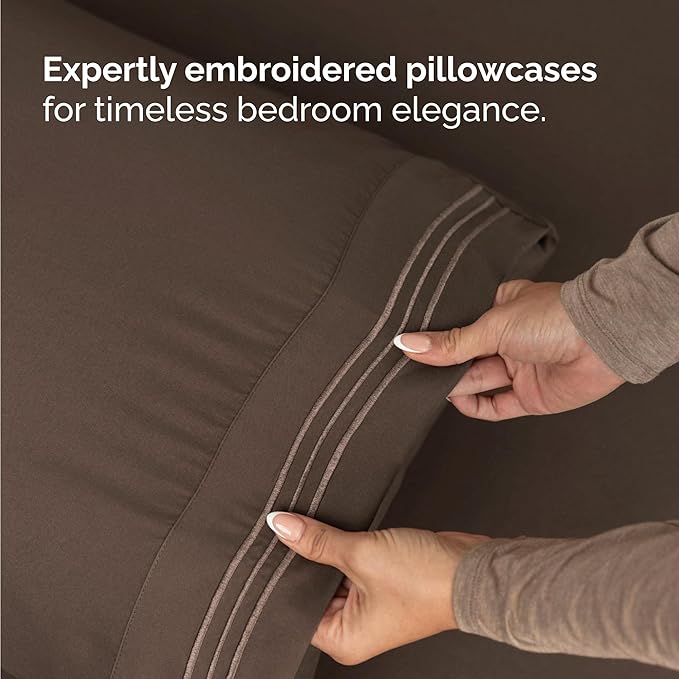 Twin Size 3 Piece Sheet Set - Comfy Breathable & Cooling Bed Sheets Set - Hotel Luxury Bedding for Women, Men, Kids, Teens, Boys & Girls - Deep Pockets, Ultra-Soft and Wrinkle Free - Oeko-Tex - Brown