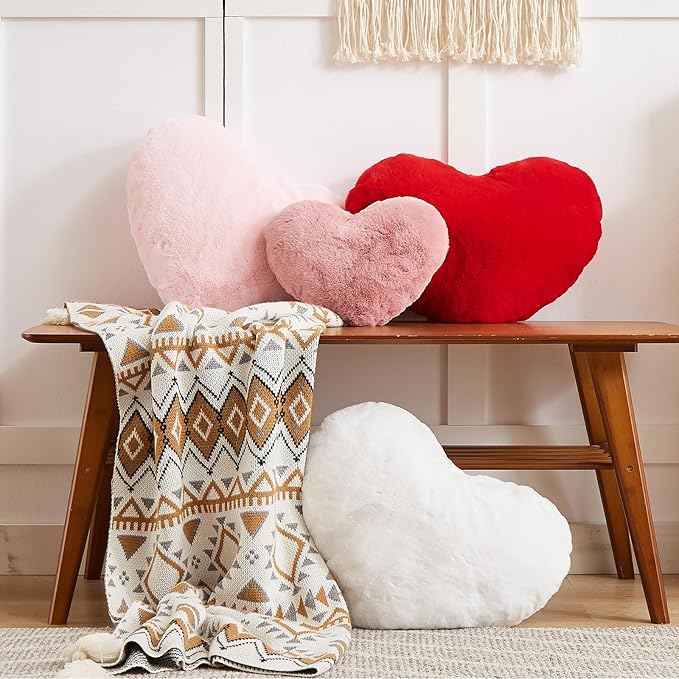 YRXRUS Heart Pillow, Red Heart Pillows, Love Pillow Gifts, 14X17 Inch Large Heart Shaped Pillows, Faux Rabbit Fur Coquette Room Decor Throw Pillows, Living, Bedroom