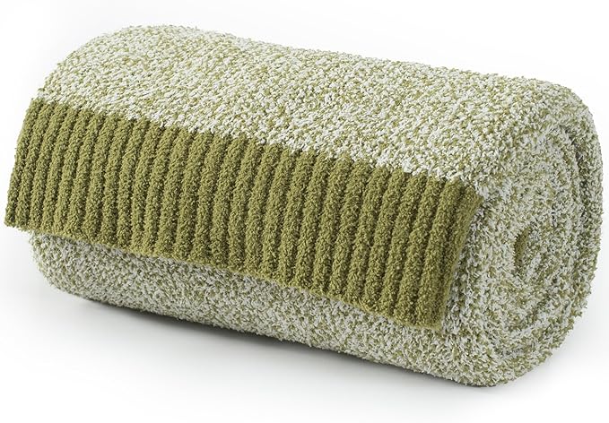 Carriediosa Heather Throw Blanket 50" X 60", 400GSM Ultra Soft Microfiber Fuzzy Fluffy Reversible Knitted Blankets Cozy Plush Lightweight and Warm Fall Throws for Couch, Bed, Sofa, Olive Green